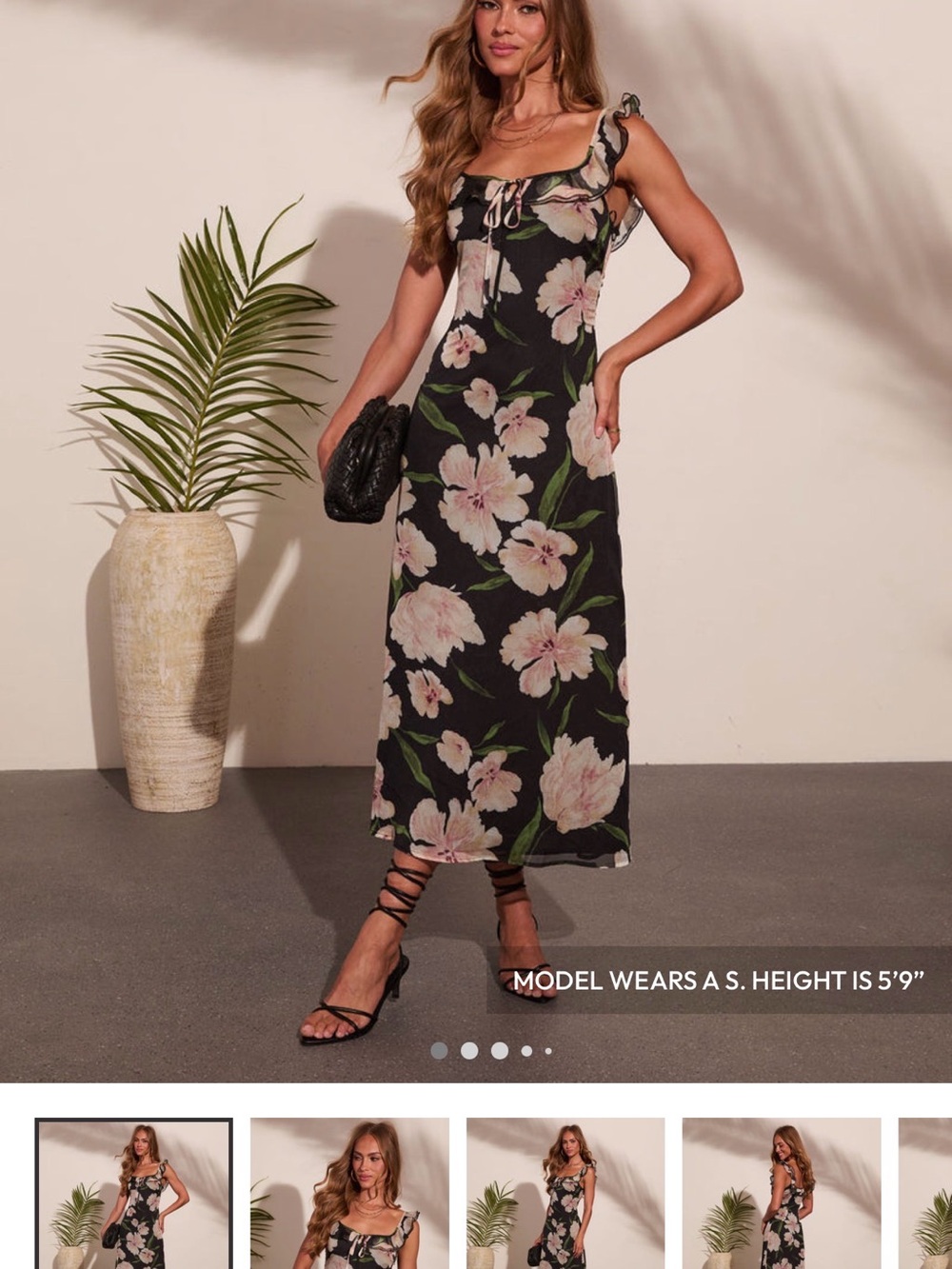 Vici Black Maxi Dress with Blush Floral Print